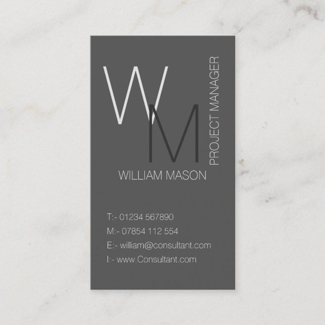 Cartão de visita profissional de Cinza monograma s (Frente)