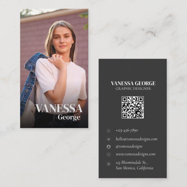 Cartão De Visita Profissional de Foto Personalizado de Código QR El (Frente/Verso)