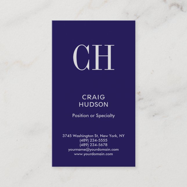 Cartão de visita profissional de monograma azul de (Frente)