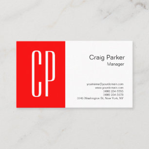 Cartão De Visita Profissional de Monograma Branco Vermelho Moderno