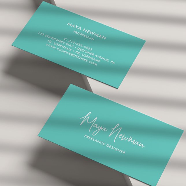 CARTÃO DE VISITA PROFISSIONAL DE NOME DE ASSINATURA AZUL TEAL SIMPL (Criador carregado)