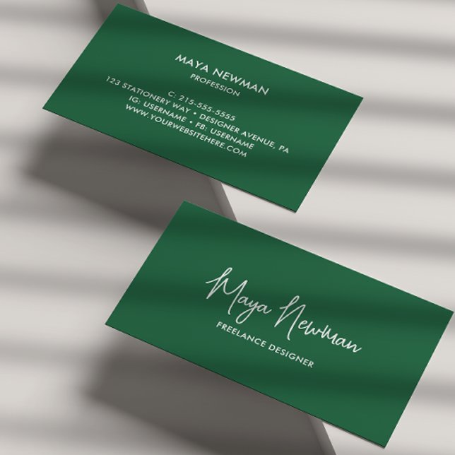 CARTÃO DE VISITA PROFISSIONAL DE NOME DE ASSINATURA VERDE ESCURA SI (Criador carregado)