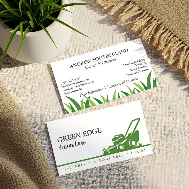 Cartão De Visita Profissional de Paisagismo e Cuidados com o Gramad (Lawn Care Landscaping Professional Lawn Mower Business Card)