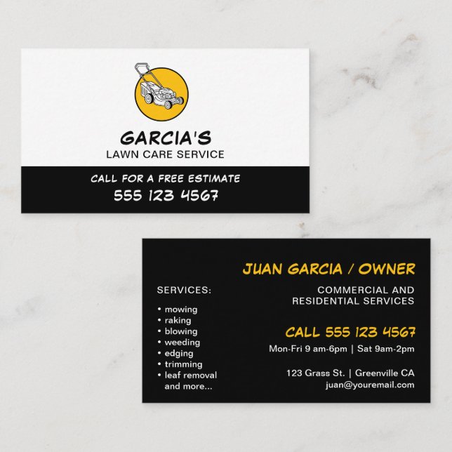 Cartão De Visita Profissional de Serviço de Cuidado com Gramado Pre (Frente/Verso)