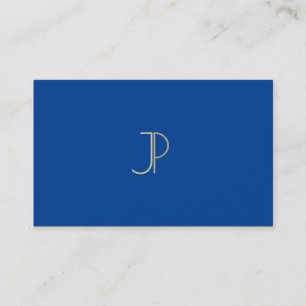 Cartão De Visita Profissional Elegante de Monograma Moderno Azul Pr
