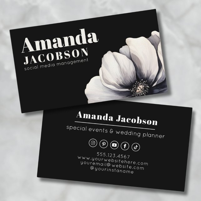 Cartão De Visita Profissional Elegante Negro de Mídia Social Modern (Modern Social Media Black Elegant Professional Business Card)