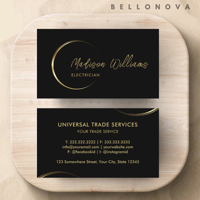 Cartão De Visita Profissional Empresarial Personalizado Preto e Dou (Customizable Black and Gold Professional Business Business Card)