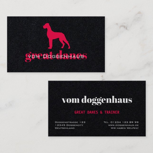 Cartão de Visita Profissional Great Dane (Frente/Verso)