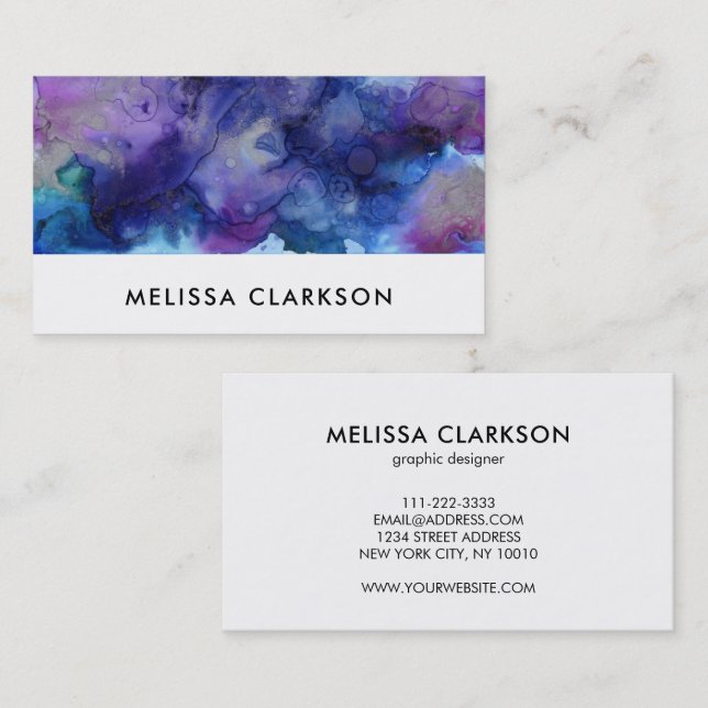 Cartão De Visita Profissional moderno de abertura de cor azul roxa (Frente/Verso)