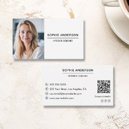 Cartão De Visita Profissional Moderno QR Branco Foto Personalizada