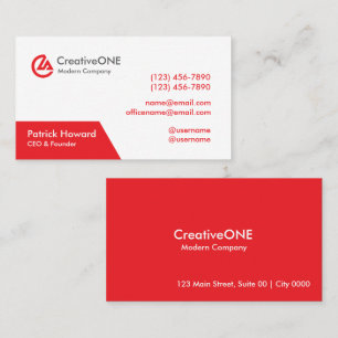 Cartão De Visita Profissional Moderno Vermelho Branco CriativoONE N
