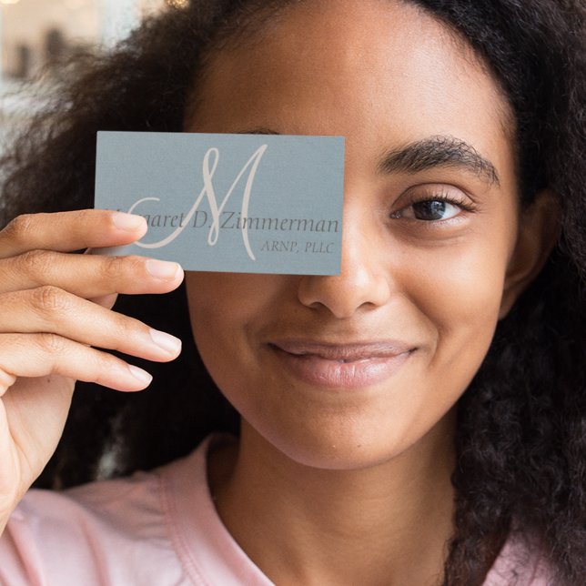 Cartão De Visita Profissional Monograma, Azul Linen Sky (Criador carregado)