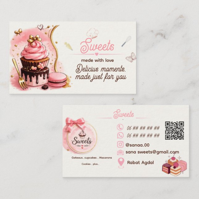 Cartão de Visita Profissional para Lojas de Doces (Frente/Verso)