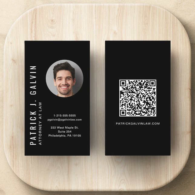 Cartão de Visita Profissional Preto Código QR Mini (Criador carregado)