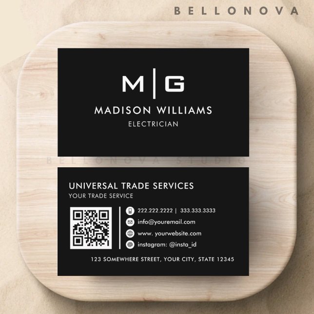 Cartão De Visita Profissional Preto e Branco Personalizável (Customizable Black and White Professional Business Card)