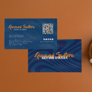 Cartão de Visita Profissional QR Moderno Azul Mari