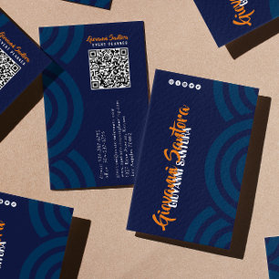 Cartão de Visita Profissional QR Moderno Navy & La