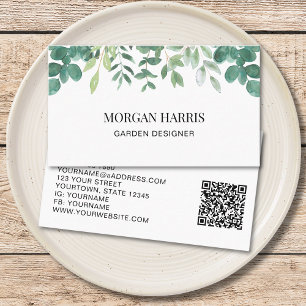 Cartão De Visita Projetista de Jardim de Código QR Aquarela Folhage