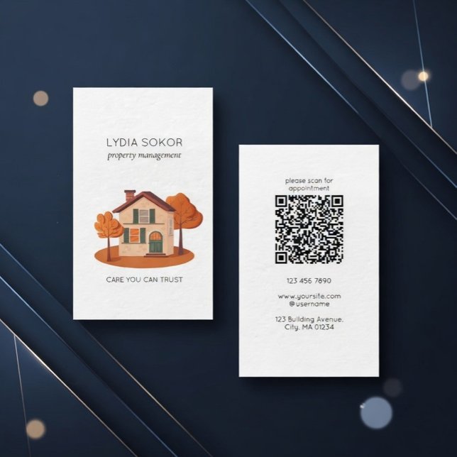 Cartão De Visita Property Management Business Card with QR Code (Criador carregado)