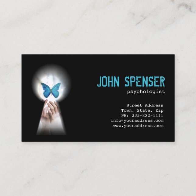 Cartão De Visita Psicóloga Borboleta Azul Da Placa De abertura (Frente)