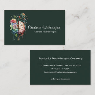 Cartão De Visita Psicoterapeuta Psicólogo Cerebral Floral Elegante