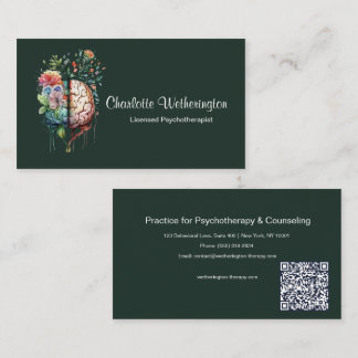 Cartão De Visita Psicoterapeuta Psicólogo Cerebral Floral Elegante