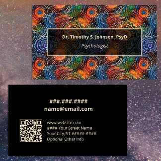 Cartão De Visita Psychologist | Therapist Colorful Swirls QR Code 