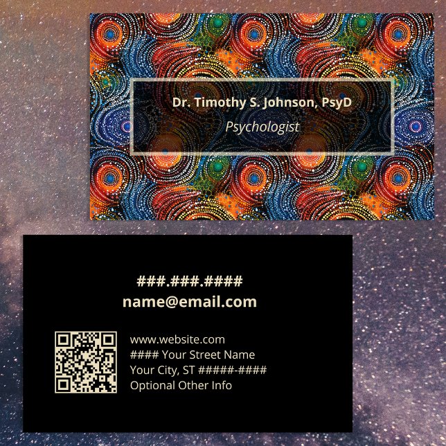 Cartão De Visita Psychologist | Therapist Colorful Swirls QR Code  (Criador carregado)
