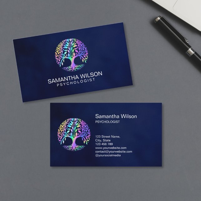 Cartão De Visita Psychologist Therapy Counselor Psychiatrist Brain  (holographic brain tree logo)