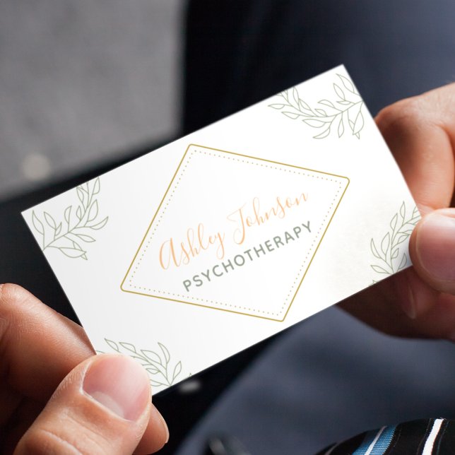 Cartão De Visita Psychotherapy Counseling Pretty Calligraphy White (Criador carregado)