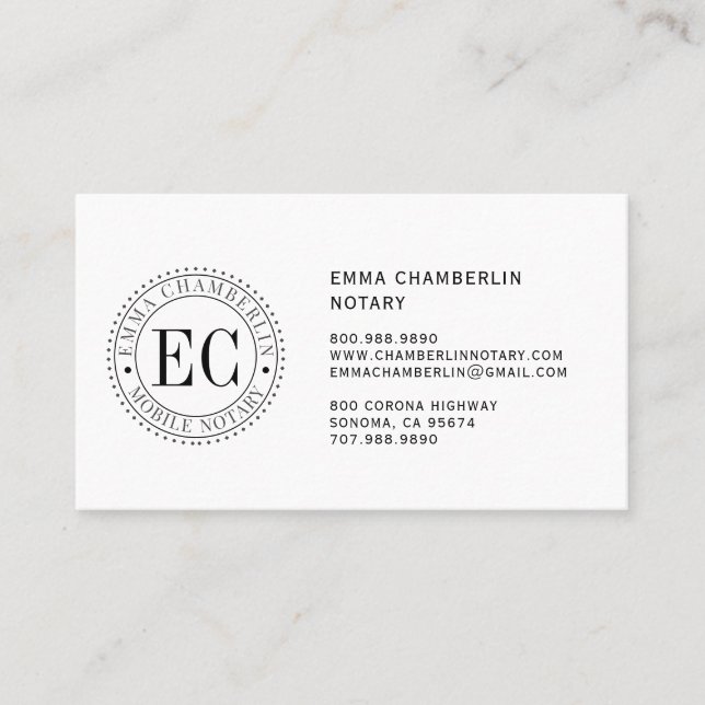 Cartão de visita público de notário móvel (Frente)