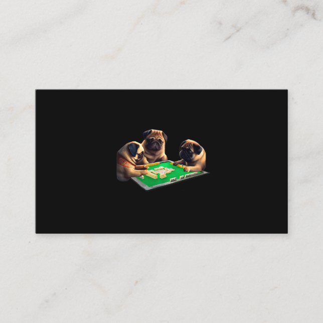 Cartão De Visita Pug Dog Mahjong Funny com Letras Moens Frio (Frente)