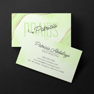 Cartão De Visita Pulseira de Cabelo com Ágata Brilho Dourado Verde 