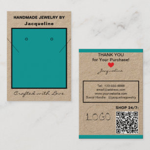 Cartão De Visita Pulseira de gargantilha Kraft Teal Código QR do si