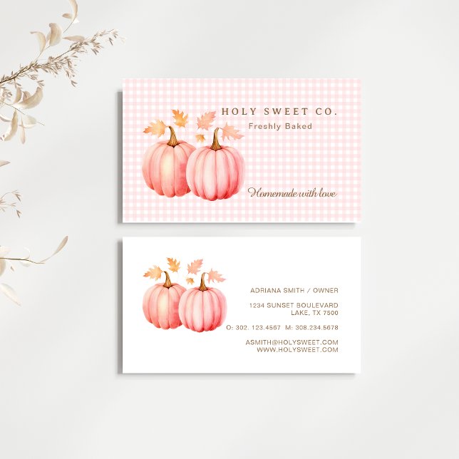 Cartão de visita Pumkin Rosa Gingham Bakery (Pink Pumpkin Bakery Business Card)