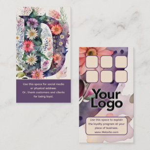 Cartão De Visita Punch de Logotipo de Aquarela Floral com Monograma