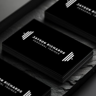 Cartão De Visita Pure Black Bold Barbell Personal Trainer Simple