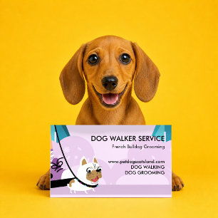 Cartão De Visita Purple Dog Walker Service French Buldog