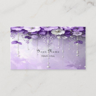 Cartão De Visita Purple Flowers with Dangling Pearls Business Card