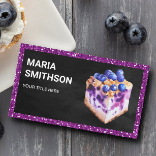 Cartão De Visita Purple Glitter Blueberry Cheesecake Pastry Bakery