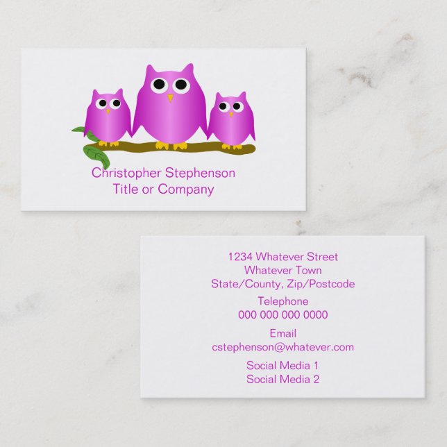 Cartão De Visita Purple Owls Design (Frente/Verso)