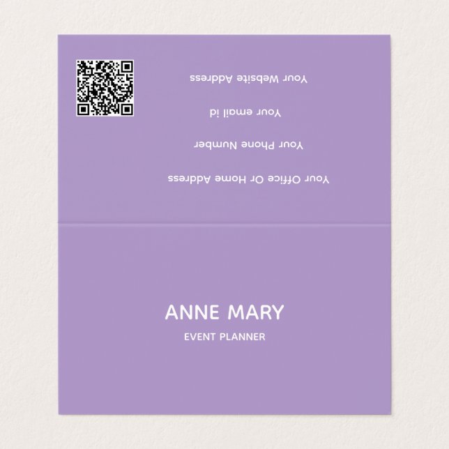 Cartão De Visita Purple White Lavender Violet Professional QR Code  (Exterior Desdobrado)