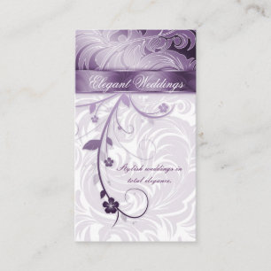 Cartão De Visita Púrpura Floral Folha de Planner de Casamento Eleg