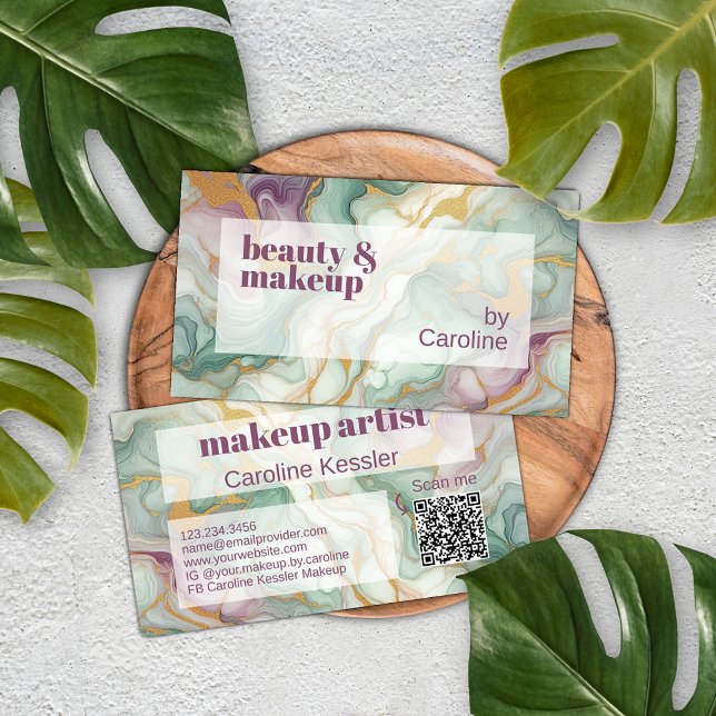 Cartão De Visita Púrpura Mauve rosa verde-Dourado Padrão de Arte Ma (Criador carregado)