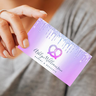 Cartão De Visita Púrpura Padaria Pastelaria Chef Catering Glitter