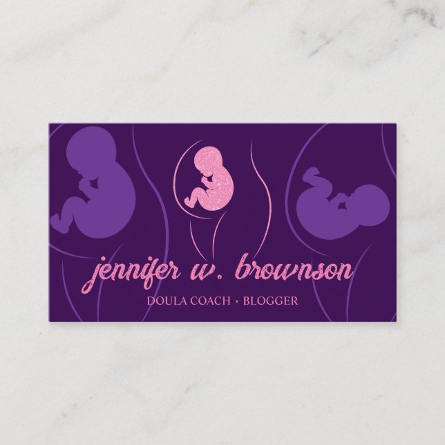 Cartão De Visita Púrpura, Rosa, Doula Nascimento Grávida Dourada Re (Frente)