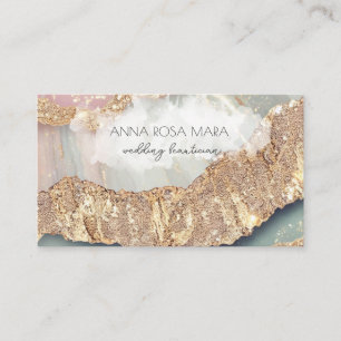 Cartão De Visita *~* QR Agate Aqua Dourado Glitter Glam AP66 Luxe