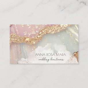 Cartão De Visita *~* QR Agate Aqua Mauve Dourada Glitter AP66 Luxe