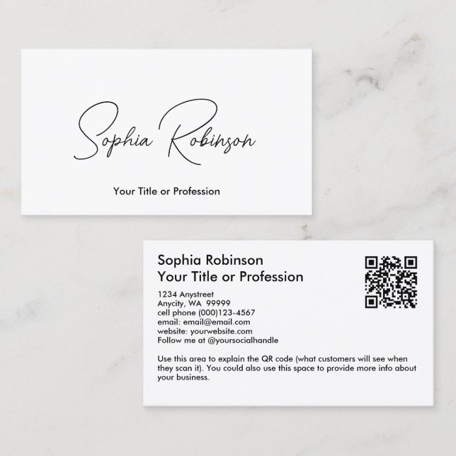 Cartão De Visita QR branco de assinatura (Frente/Verso)