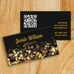 Cartão De Visita QR Chic Código luminoso preto profissional